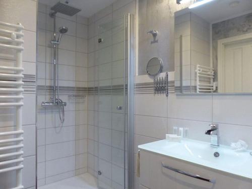 ハーネンクレー・ボックスヴィーゼにあるDream view Comfortable holiday residenceのシャワーと洗面台付きのバスルーム
