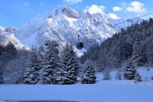 a ski lift in front of a snow covered mountain at Hotel Garni Pegrà in Ponte di Legno