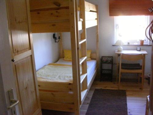 a bedroom with a bunk bed and a desk at "Gänseliesel" Modern retreat in Willingen