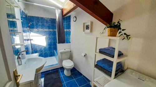 ein Bad mit einem WC und einem Waschbecken in der Unterkunft Charmante maisonette au calme in Léon