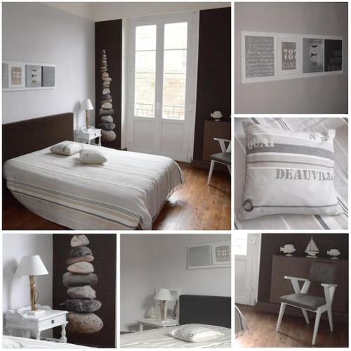 un collage de photos d'une chambre avec un lit dans l'établissement Bel Appartement Intra Muros au coeur de SAINT MALO, à Saint-Malo