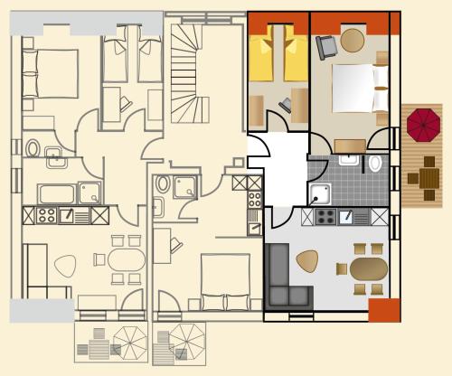 a floor plan of a house illustration at Ferienhof Hofer in Absberg