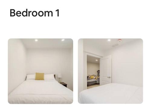 2 fotos de un dormitorio con cama en Gorgeous House, en Welland
