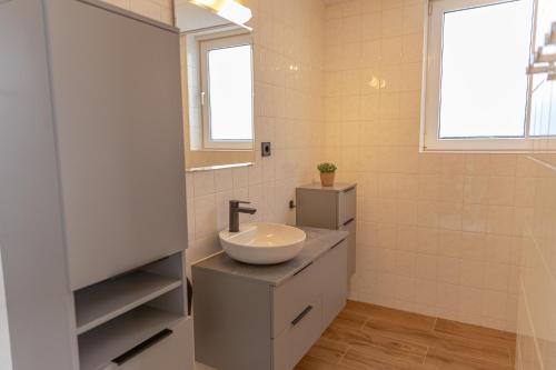 a bathroom with a sink and a mirror at Bohemien Resort 21 in Sint Maartenszee