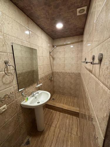 W łazience znajduje się umywalka i prysznic. w obiekcie Achajur w Erywaniu