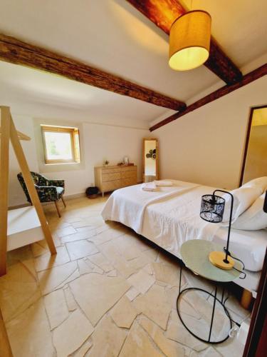 Postel nebo postele na pokoji v ubytování Mas du Rollier Chambres d'hôtes