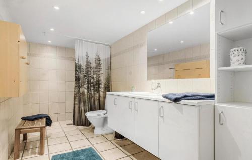 bagno bianco con servizi igienici e lavandino di 7 Bedroom Nice Home In Rnde a Rønde