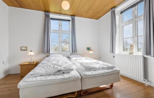 - une chambre avec 2 lits et 2 fenêtres dans l'établissement Pet Friendly Home In Rnde With Kitchen, à Rønde