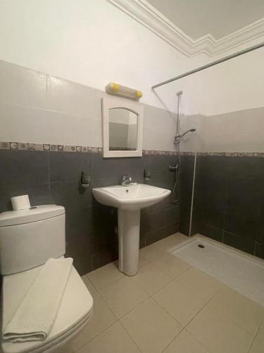 a bathroom with a toilet and a sink and a shower at Riad Al Madina in Essaouira