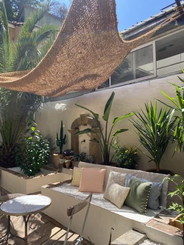 une terrasse avec un canapé, des chaises et des plantes dans l'établissement Maison Olea, à Marseille