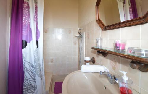 ein Bad mit einem Waschbecken und einer Dusche mit einem Spiegel in der Unterkunft Beautiful Home In Marignana With House A Mountain View in Marignana