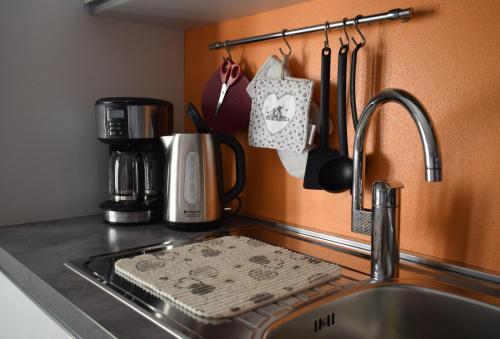 encimera de cocina con fregadero y fregadero en Appartamento Anna, en Brenzone sul Garda