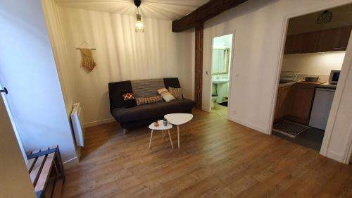 un salon avec un canapé et une table dans l'établissement studio indépendant 2 personnes, à Auch