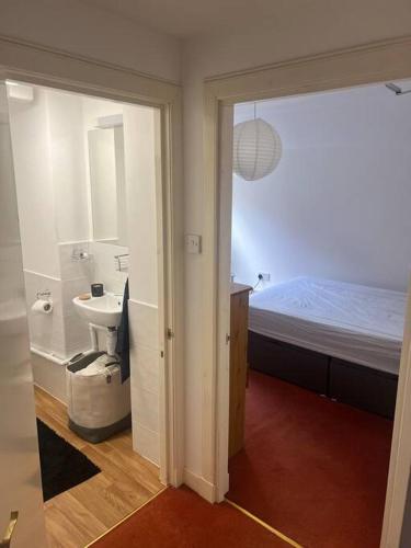 a bathroom with a sink and a bed in a room at Apartment in Edinburgh, Old Town in Edinburgh