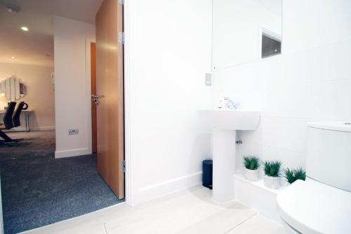 a bathroom with a sink and a toilet at 2BR Near City centre in Bristol