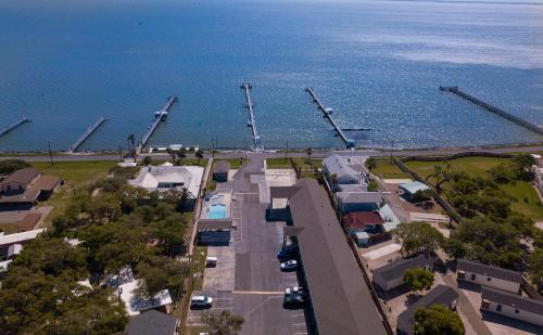 an aerial view of a city with a harbor at Quality Inn Rockport on Aransas Bay in Rockport