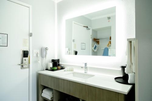a bathroom with a sink and a mirror at La Quinta Inn Birmingham - Inverness in Birmingham