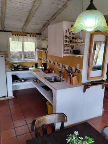 a kitchen with a sink and a counter top at Cabaña los cerezos in Ubaté