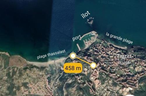 a map of a city and the ocean at Immeuble Thala Tigzirt Duplex de 135m avec 2h de piscine en privé in Tigzirt