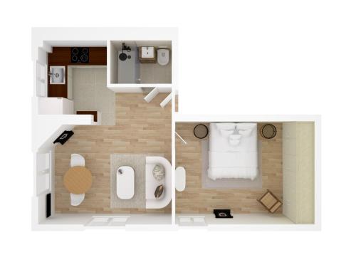 a rendering of a small apartment floor plan at Suite Haussmann by Les Maisons de Charloc Homes in Paris