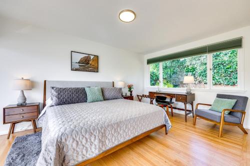 a bedroom with a bed and a desk and a window at Mill Valley Home 5 Mi to Golden Gate Bridge! in Mill Valley