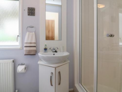 a bathroom with a sink and a shower at Ocean View in Ilfracombe