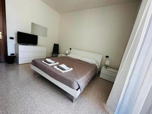 Schlafzimmer mit einem Bett und einem Flachbild-TV in der Unterkunft Civico 56 in Verona