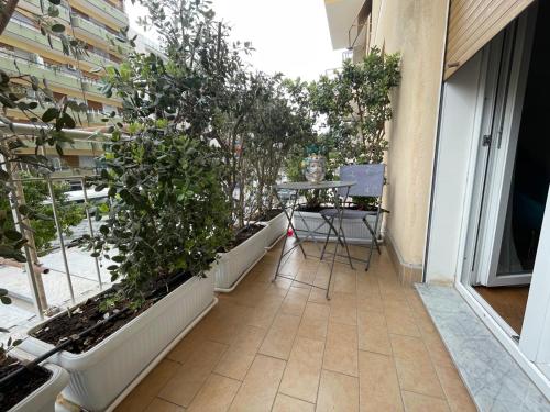 a balcony with plants and a table in a building at Lazio apartment nel centro di Palermo in Palermo