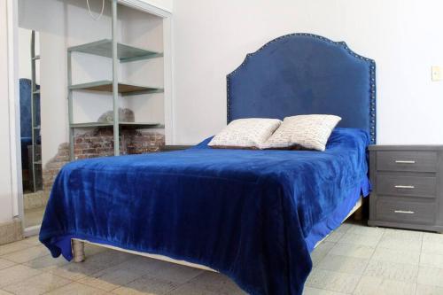 a bedroom with a blue bed with two pillows at Hermosa Casa Ciudad Lerdo 2 Habitaciones in Ciudad Lerdo