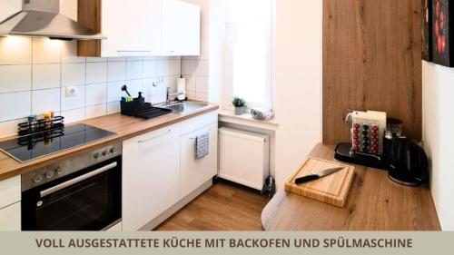 a kitchen with a sink and a stove top oven at FeWo Markgrafenrefugium zentrumsnahe 2 Zi mit Küche für 1-4 Personen in Bayreuth