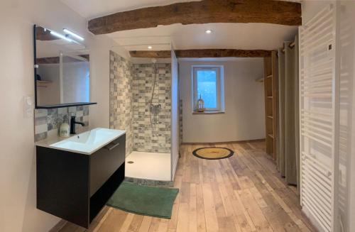 a bathroom with a sink and a shower at Le Jalet en Provence - Penthouse in Sisteron