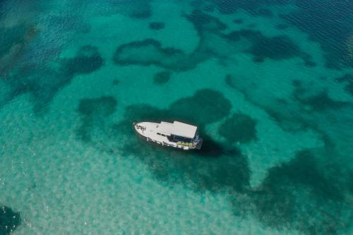 an aerial view of a boat in the water at Private Tour with traditional boat in Zadar