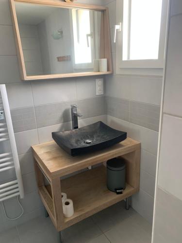 une salle de bain avec un lavabo et un miroir dans l'établissement Marine 4, à Foulerot