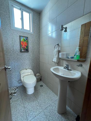 a bathroom with a toilet and a sink at Bello Apartamento en Santiago con todas las comodidades in Santiago de los Caballeros