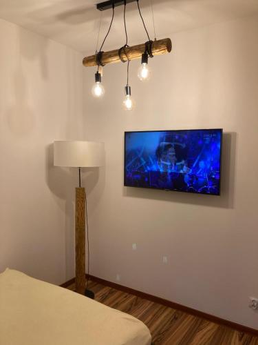 um quarto com uma televisão de ecrã plano na parede em APART NOSAL em Zakopane