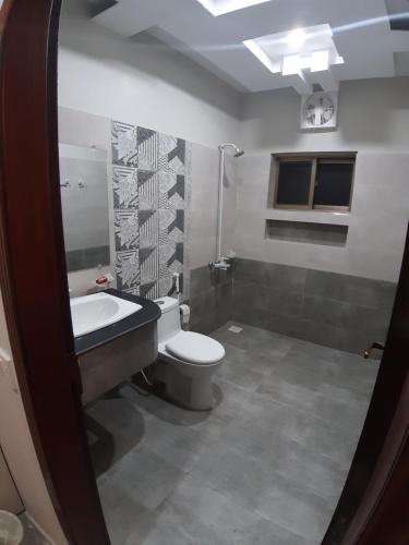 a bathroom with a toilet and a tub and a sink at Hotel Executive Lodges in Bahawalpur