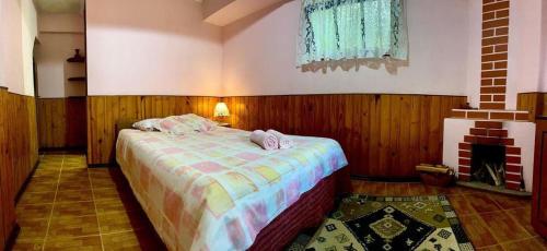 um quarto com uma cama num quarto com uma lareira em Pousada Céu Aberto - Visconde de Mauá - Maringá MG em Itatiaia