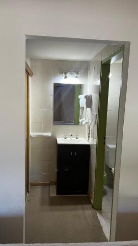 uma casa de banho com um lavatório e um espelho em Hostería Don Costa em Chos Malal