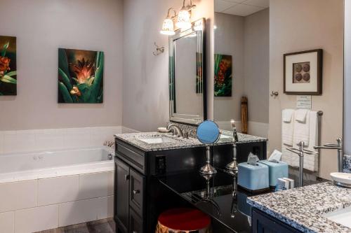 uma casa de banho com um lavatório, uma banheira e um espelho. em Inn on the Square, Ascend Hotel Collection em Greenwood