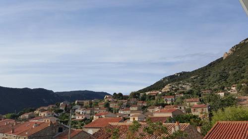 une ville sur une colline avec des maisons et des montagnes dans l'établissement Appartement Corse Extrême-Sud, à Monacia-dʼAullène
