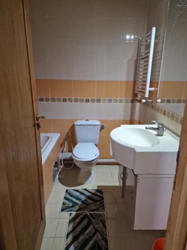 łazienka z toaletą, umywalką i wanną w obiekcie Panorama III Cliniques les Jasmins w mieście Arjana