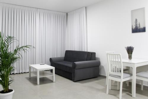 埃拉特Luxury Suite Apartment With Sea View #53 By Hashdera Eilat的客厅配有椅子、沙发和桌子