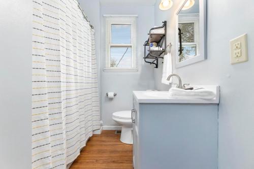 a white bathroom with a sink and a toilet at 3BR Cottage Near Downtown Kingsport in Kingsport