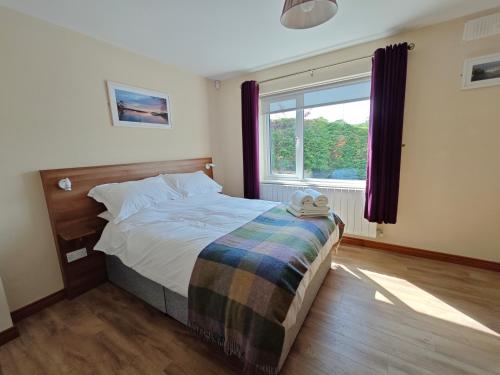 1 dormitorio con cama y ventana grande en Mountain View Accommodation, en Donegal