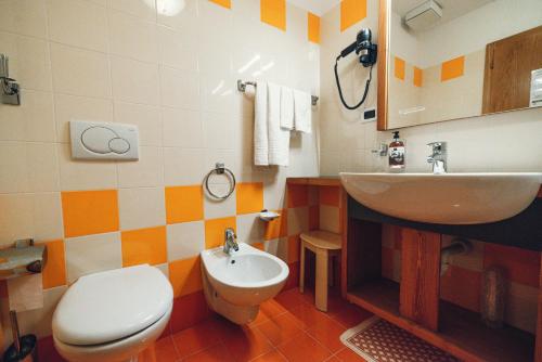 ein Bad mit einem WC und einem Waschbecken in der Unterkunft Hotel Bel Soggiorno in Malosco