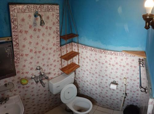 a bathroom with a white toilet and a sink at Panorama Inn Mustang in Muktināth
