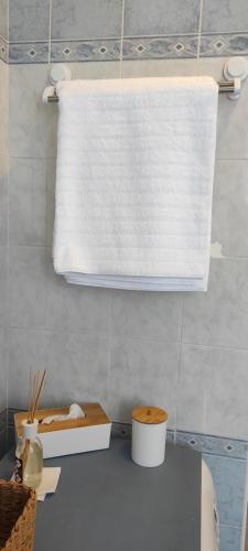 a towel hanging above a toilet in a bathroom at Margot's House Rho in Rho