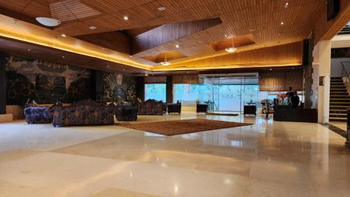 卡紹利的住宿－Hotel Royal Ark，大型大堂配有沙发,地板上铺有地毯