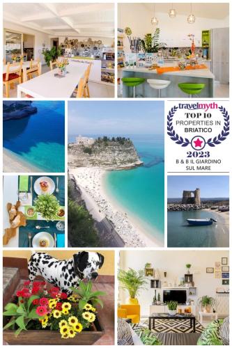 a collage of photos with a dog and a beach at B & B Il Giardino sul Mare in Briatico