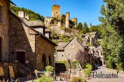 a village with a castle on top of a hill at Appart T4 85m2 spacieux climatisation parking in Rodez